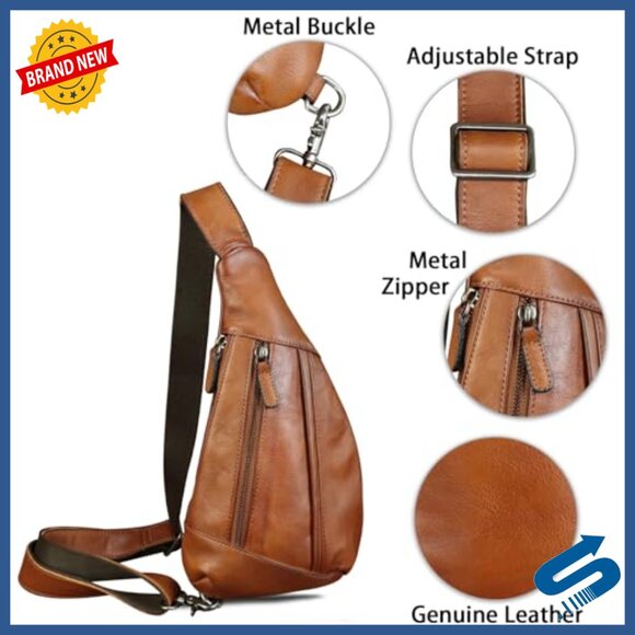 Genuine Leather Crossbody Sling Backpack for Travel Hiking